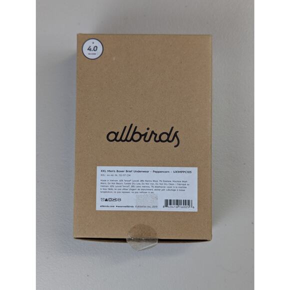 NWT allbirds Trino Boxer Brief Underwear Mens XXL Cream Peppercorn Wool Blend - Picture 1 of 5